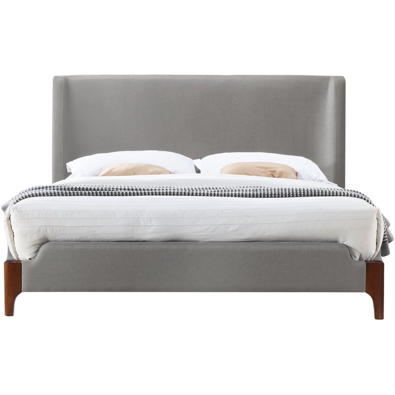 Omax Decor Harper Wood & Fabric Upholstered Queen Platform Bed in Gray
