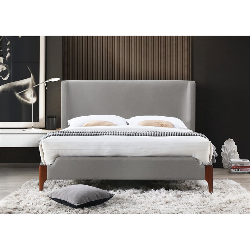 Omax Decor Harper Wood & Fabric Upholstered Queen Platform Bed in Gray