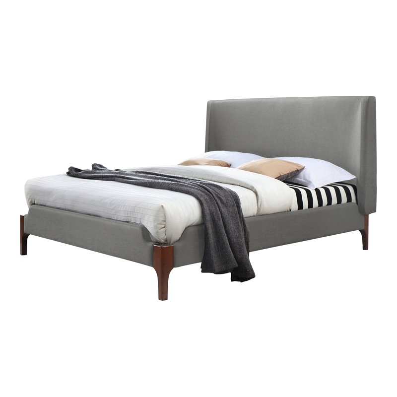 Omax Decor Harper Wood & Fabric Upholstered Queen Platform Bed in Gray