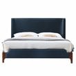 Omax Decor Harper Wood & Fabric Upholstered Queen Platform Bed in Blue