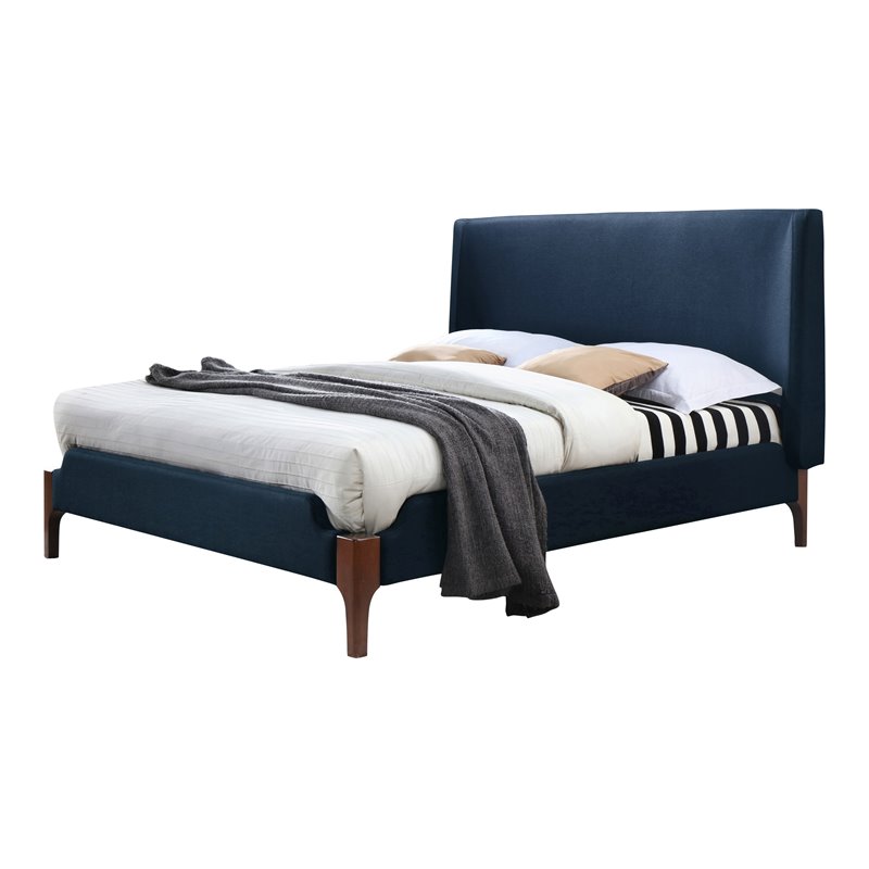 Omax Decor Harper Wood & Fabric Upholstered Queen Platform Bed in Blue