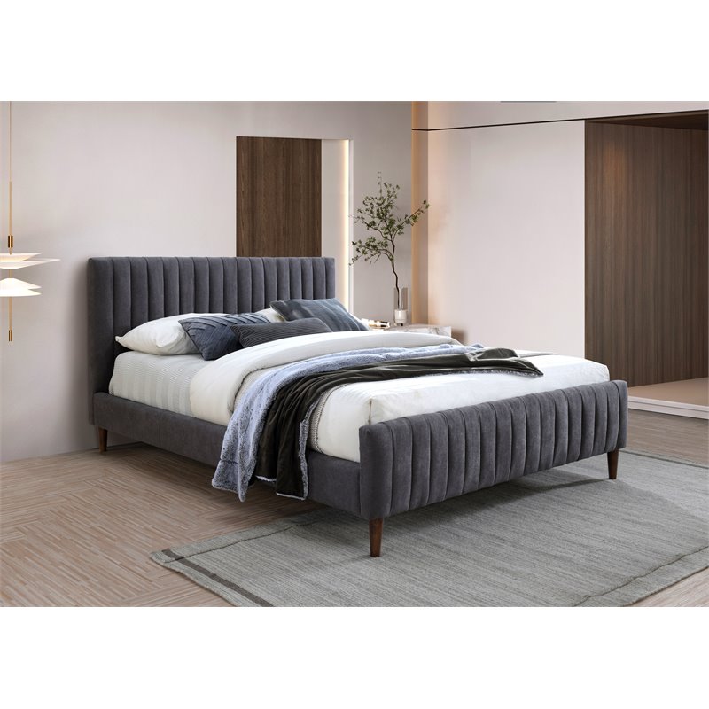 Omax Decor Spencer Wood/Fabric Upholstered Queen Platform Bed in Dark Gray