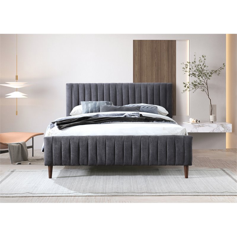 Omax Decor Spencer Wood/Fabric Upholstered Queen Platform Bed in Dark Gray