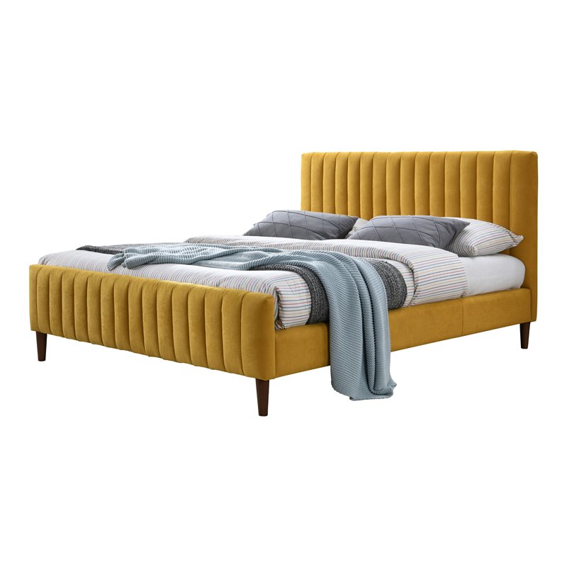 Omax Decor Spencer Wood/Fabric Upholstered Queen Platform Bed in Mustard Yellow
