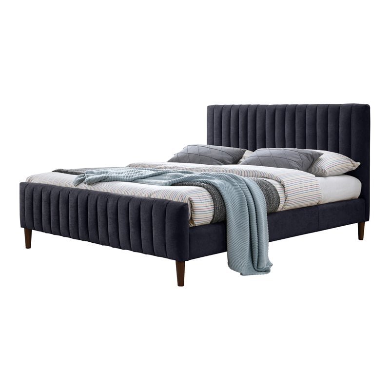 Omax Decor Spencer Wood/Fabric Upholstered Queen Platform Bed in Blue