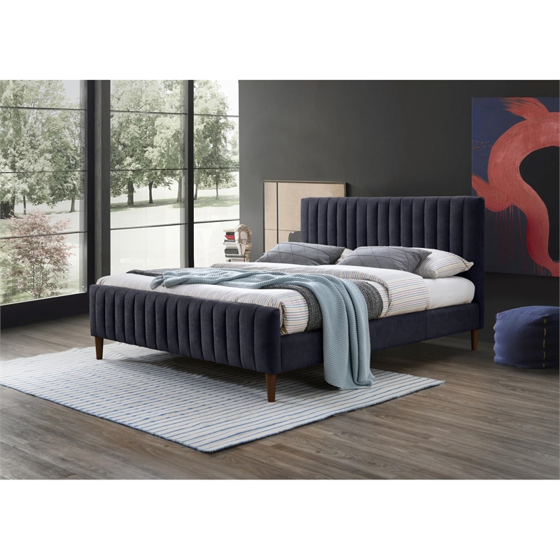 Omax Decor Spencer Wood/Fabric Upholstered Queen Platform Bed in Gray