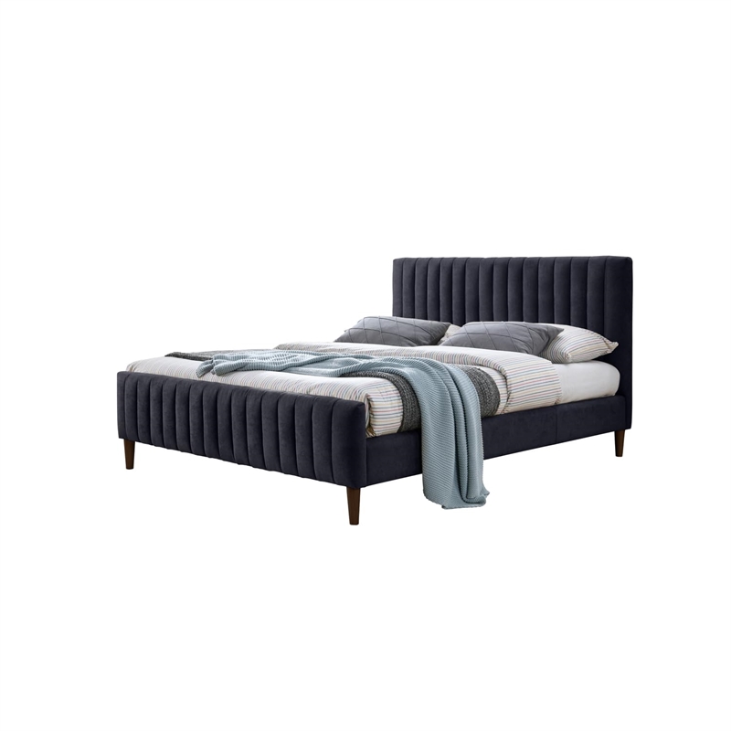 Omax Decor Spencer Wood/Fabric Upholstered Queen Platform Bed in Gray