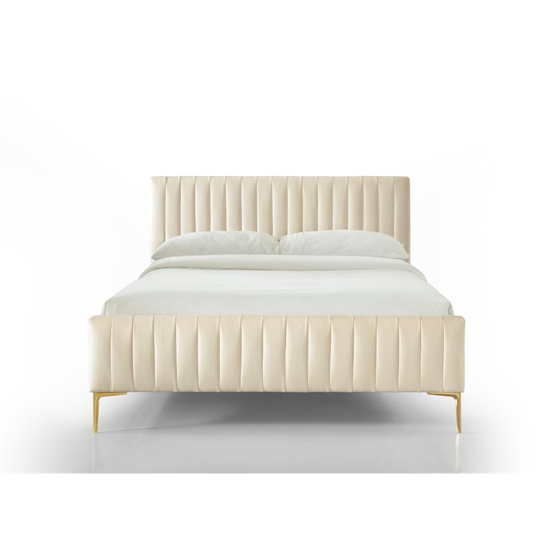 Omax Decor Julia Wood and Fabric Upholstered Queen Platform Bed in Ivory