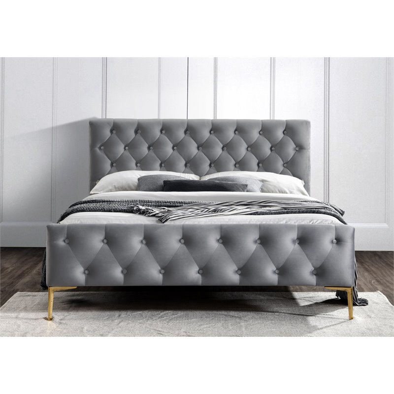 Omax Decor France Wood and Fabric Upholstered Queen Platform Bed in Charcoal