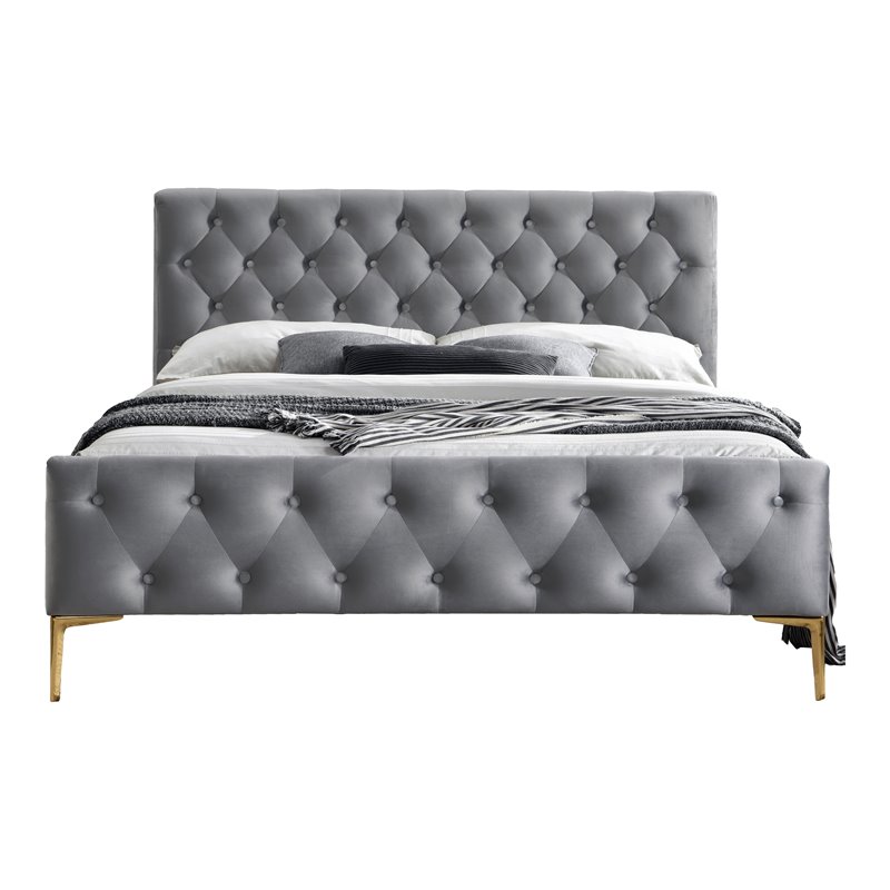 Omax Decor France Wood and Fabric Upholstered Queen Platform Bed in Charcoal