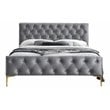 Omax Decor France Wood and Fabric Upholstered Queen Platform Bed in Charcoal