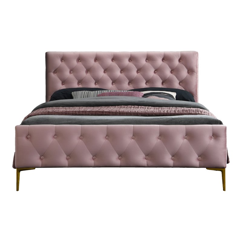 Omax Decor France Wood and Fabric Upholstered Queen Platform Bed in Blush Pink