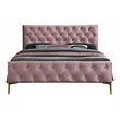 Omax Decor France Wood and Fabric Upholstered Queen Platform Bed in Blush Pink