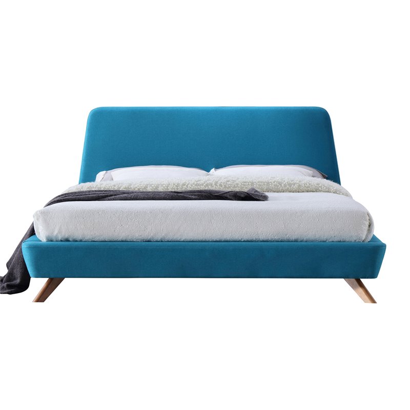 Omax Decor Henry Wood and Fabric Upholstered King Platform Bed in Blue