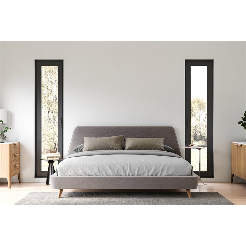 Omax Decor Henry Wood and Fabric Upholstered King Platform Bed in Gray