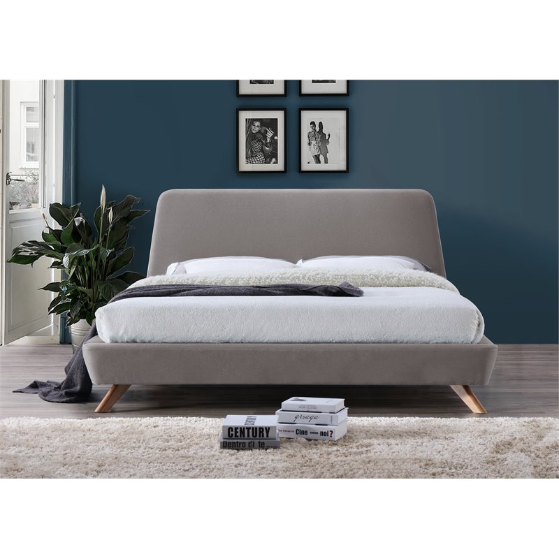 Omax Decor Henry Wood and Fabric Upholstered King Platform Bed in Gray