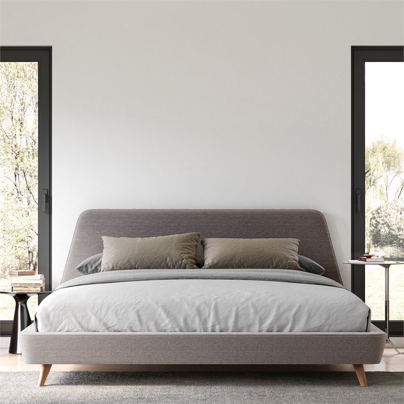 Omax Decor Henry Wood and Fabric Upholstered King Platform Bed in Gray