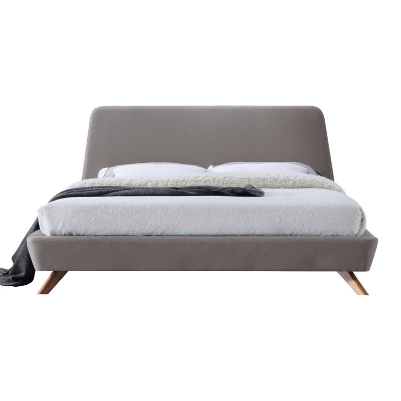 Omax Decor Henry Wood and Fabric Upholstered King Platform Bed in Gray