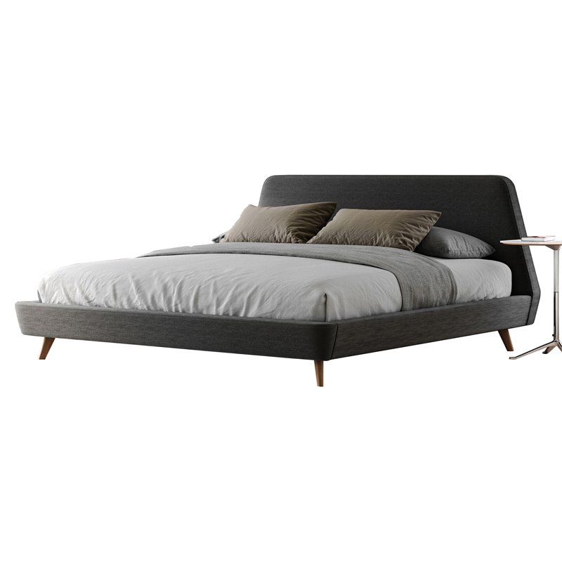 Omax Decor Henry Wood and Fabric Upholstered King Platform Bed in Dark Gray