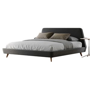 omax decor henry wood and fabric upholstered platform bed in dark gray
