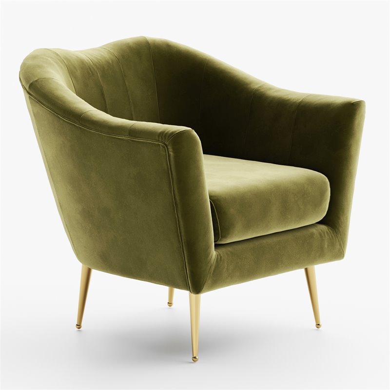 Omax Decor Nova Steel & Velvet Fabric Upholstered Accent Chair in Olive Green