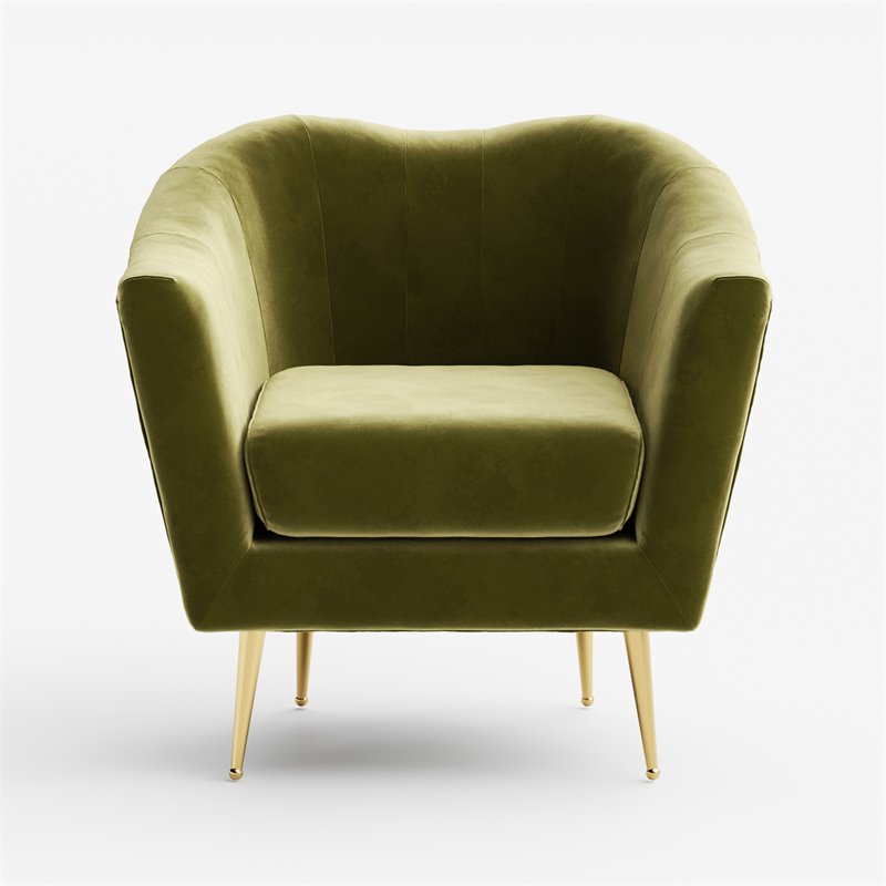 Omax Decor Nova Steel & Velvet Fabric Upholstered Accent Chair in Olive Green