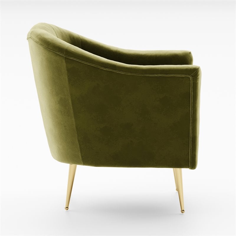 Omax Decor Nova Steel & Velvet Fabric Upholstered Accent Chair in Olive Green