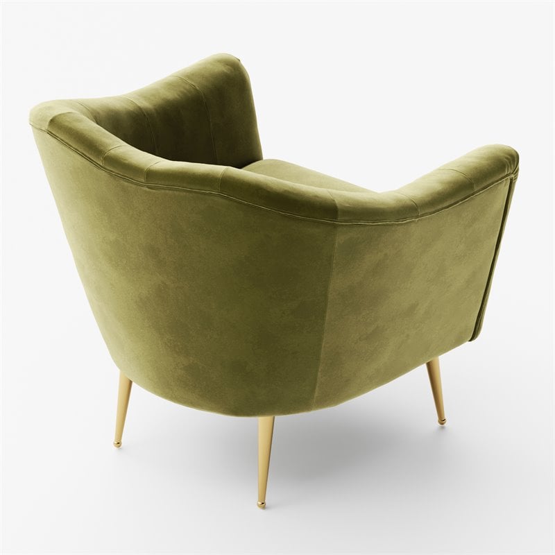 Omax Decor Nova Steel & Velvet Fabric Upholstered Accent Chair in Olive Green
