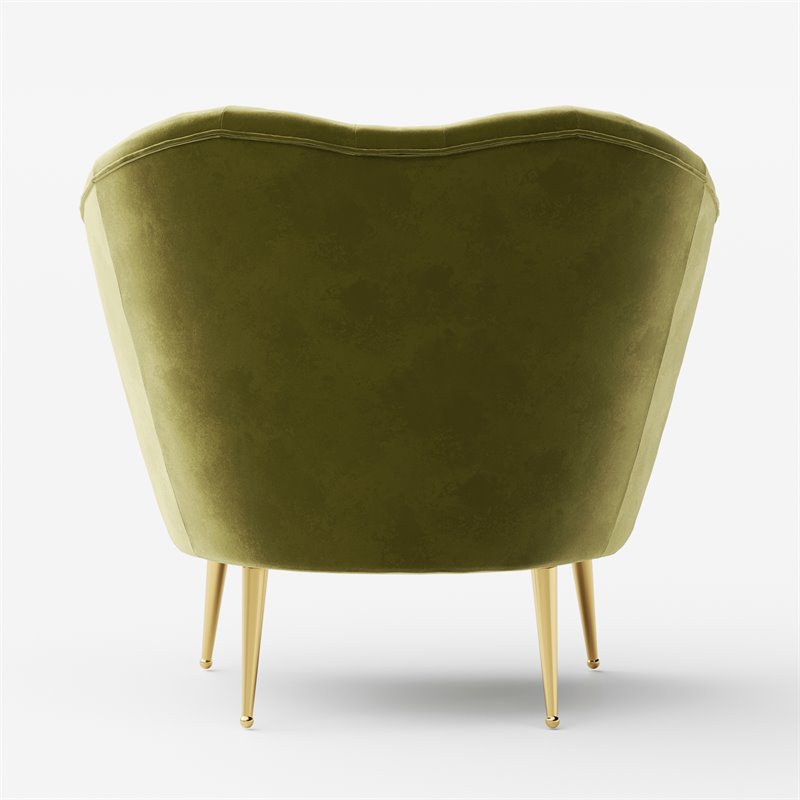 Omax Decor Nova Steel & Velvet Fabric Upholstered Accent Chair in Olive Green