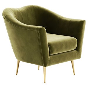 Omax Decor Nova Steel & Velvet Fabric Upholstered Accent Chair in Olive Green