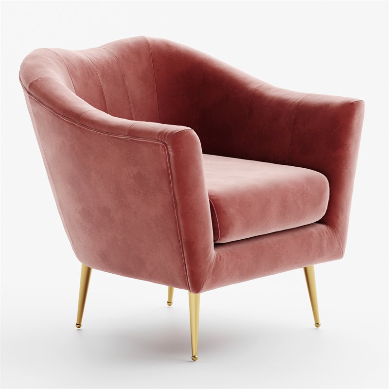 Omax Decor Nova Steel & Velvet Fabric Upholstered Accent Chair in Ash Rose Pink