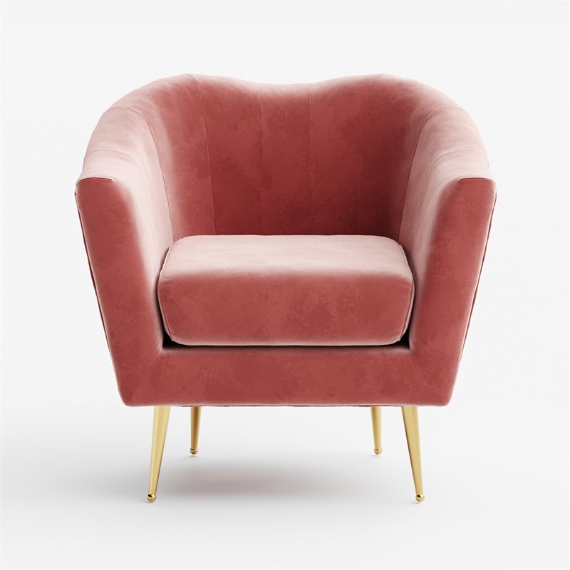 Omax Decor Nova Steel & Velvet Fabric Upholstered Accent Chair in Ash Rose Pink