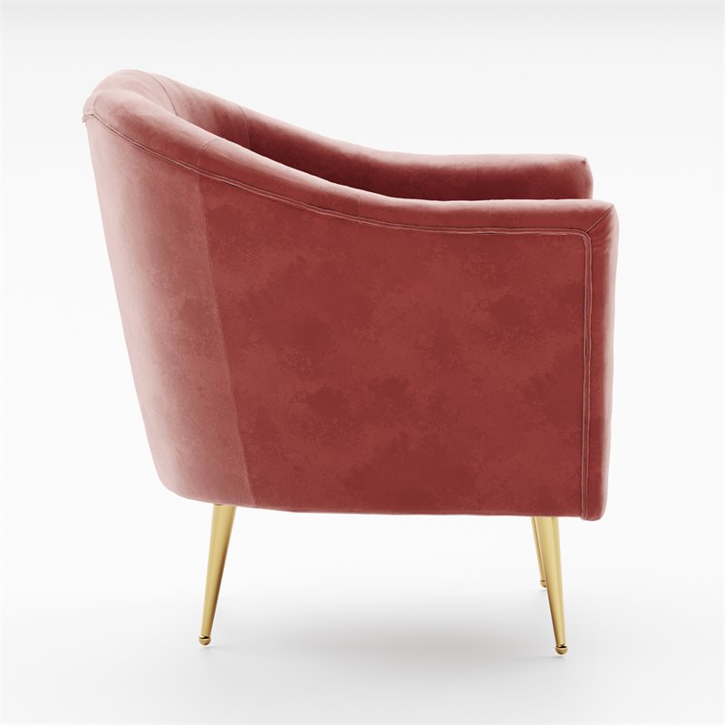 Omax Decor Nova Steel & Velvet Fabric Upholstered Accent Chair in Ash Rose Pink