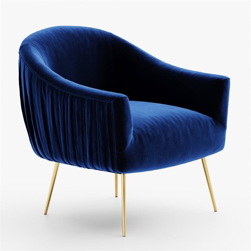 Omax Decor Julia Velvet Upholstered Accent Armchair with Gold Legs in Blue