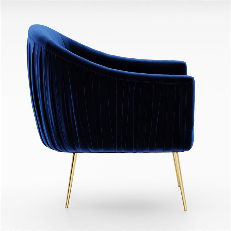 Omax Decor Julia Velvet Upholstered Accent Armchair with Gold Legs in Blue