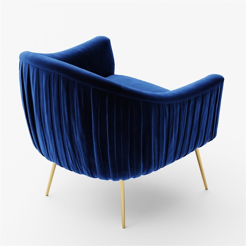 Omax Decor Julia Velvet Upholstered Accent Armchair with Gold Legs in Blue