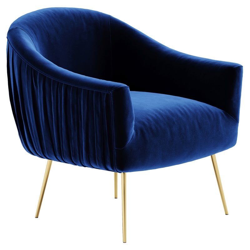Omax Decor Julia Velvet Upholstered Accent Armchair with Gold Legs in Blue