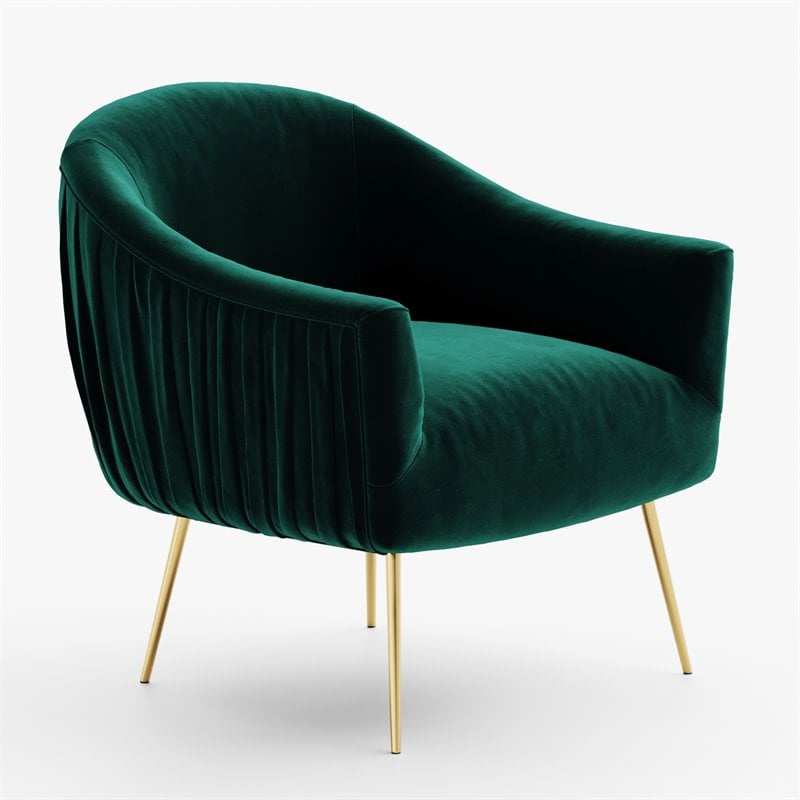 Omax Decor Julia Velvet Upholstered Accent Armchair with Gold Legs in Green