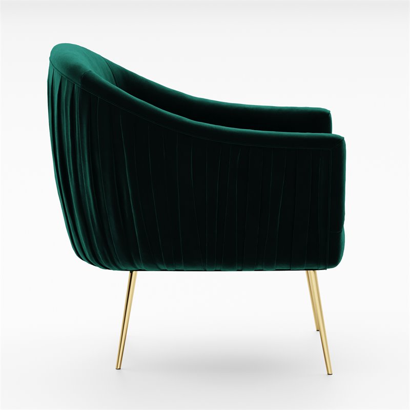 Omax Decor Julia Velvet Upholstered Accent Armchair with Gold Legs in Green