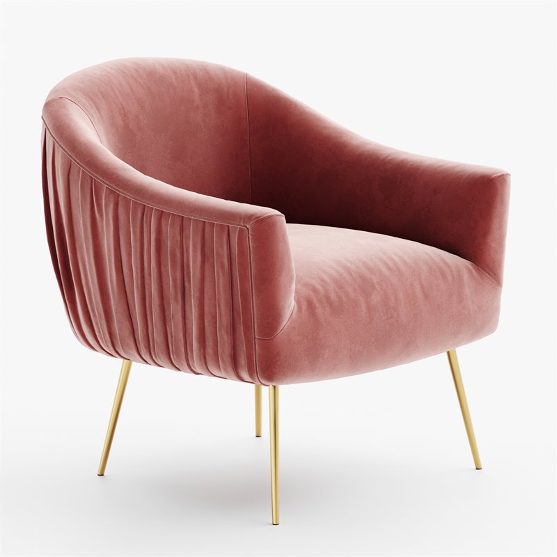 Omax Decor Julia Velvet Upholstered Accent Armchair with Gold Legs in Rose Pink