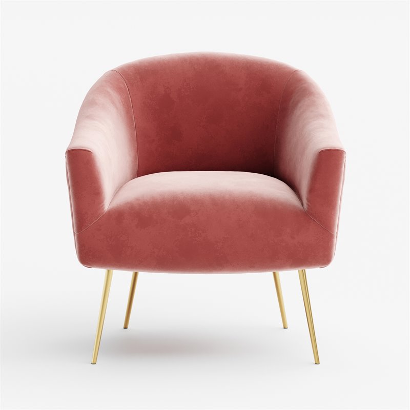Omax Decor Julia Velvet Upholstered Accent Armchair with Gold Legs in Rose Pink
