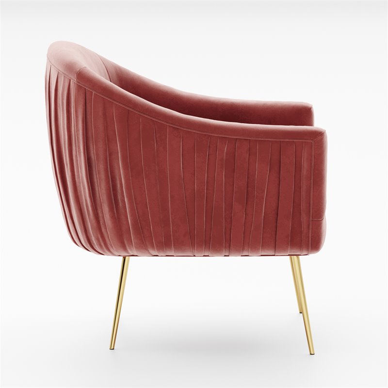 Omax Decor Julia Velvet Upholstered Accent Armchair with Gold Legs in Rose Pink