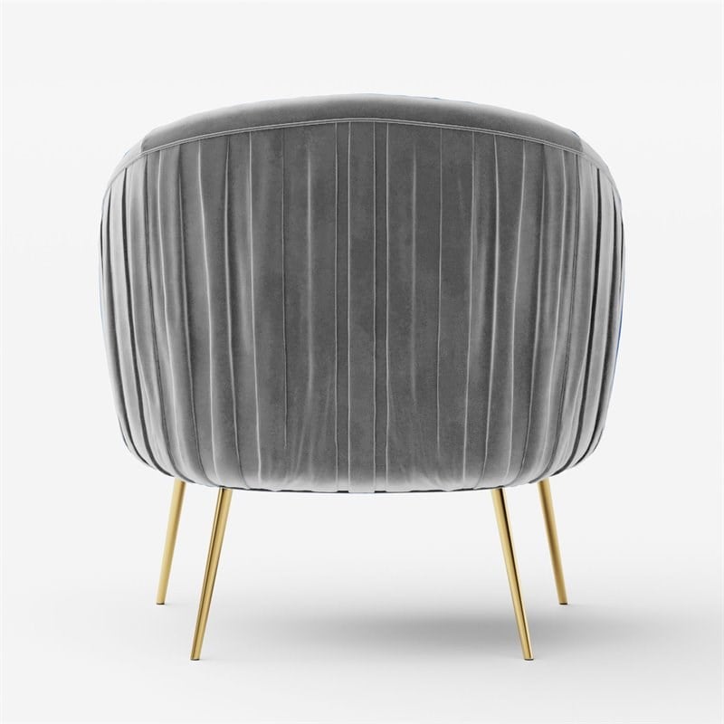 Omax Decor Julia Velvet Upholstered Accent Armchair with Gold Legs in Gray