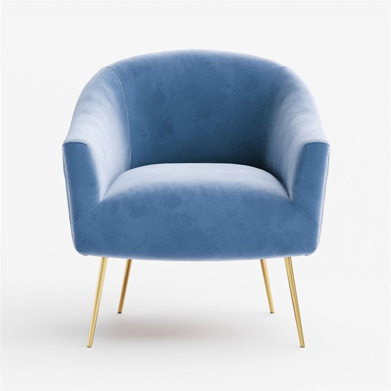 Omax Decor Julia Velvet Upholstered Accent Armchair with Gold Legs in Light Blue