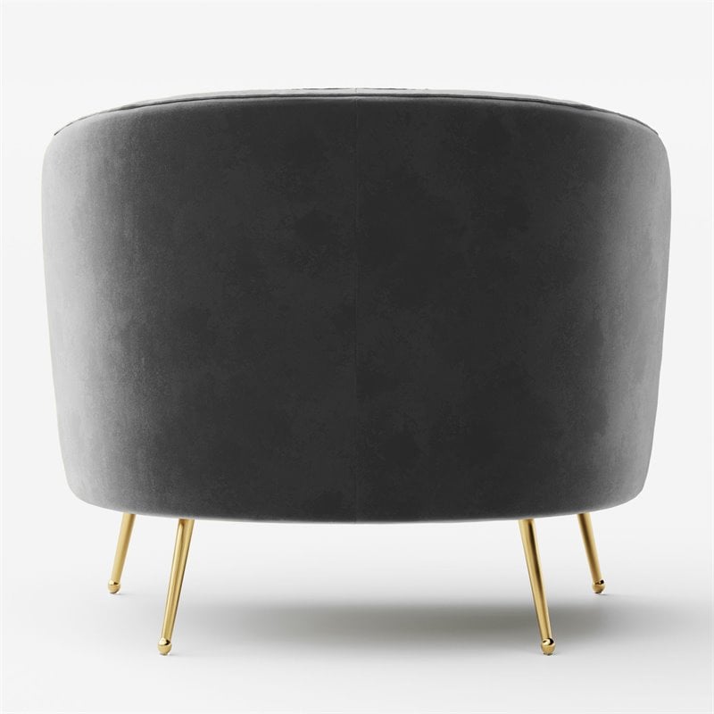 Omax Decor Sven Barrel Steel/Velvet Accent Chair with Gold Legs in Gray
