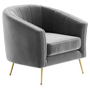 Omax Decor Sven Barrel Steel/Velvet Accent Chair with Gold Legs in Gray