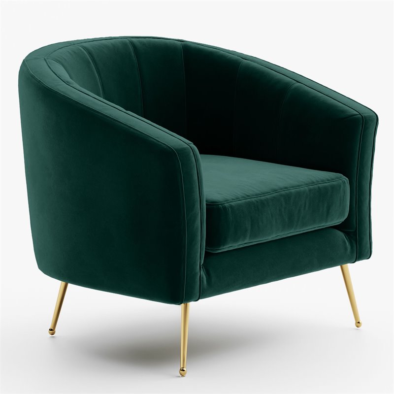 Omax Decor Sven Barrel Steel/Velvet Accent Chair with Gold Legs in Green