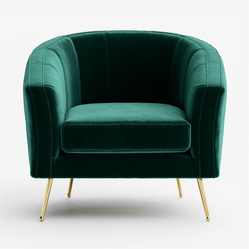 Omax Decor Sven Barrel Steel/Velvet Accent Chair with Gold Legs in Green