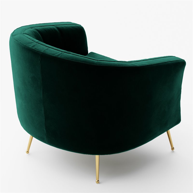 Omax Decor Sven Barrel Steel/Velvet Accent Chair with Gold Legs in Green