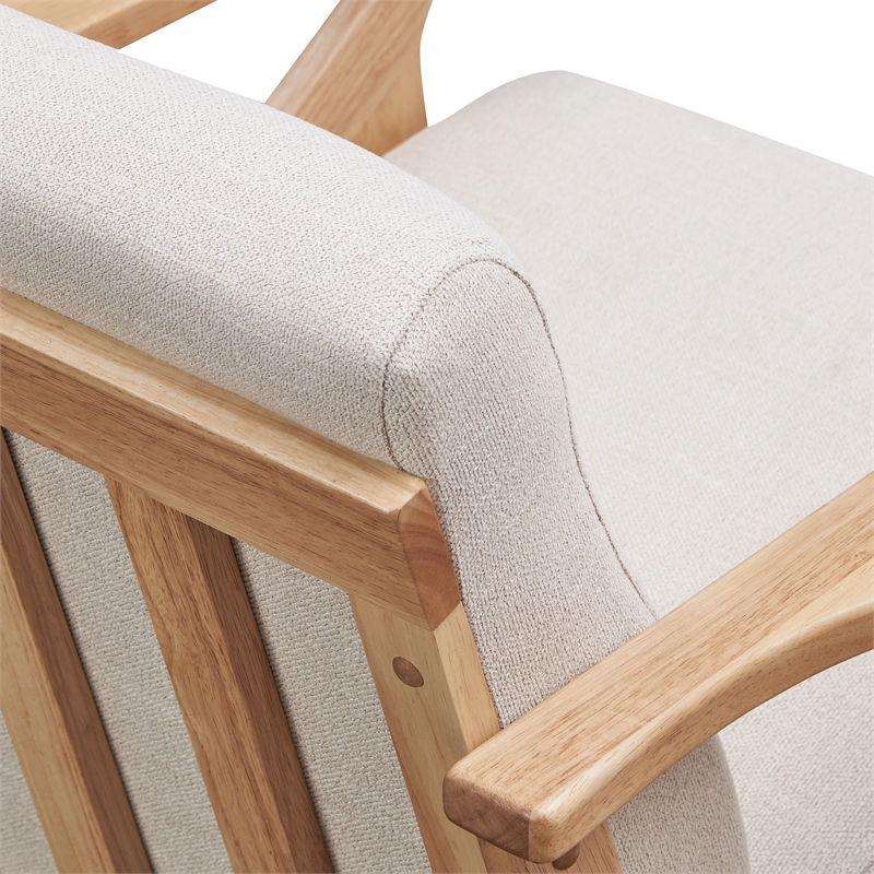 Omax Decor Zola Solid Wood and Fabric Upholstered Accent Armchair in Beige/Oak